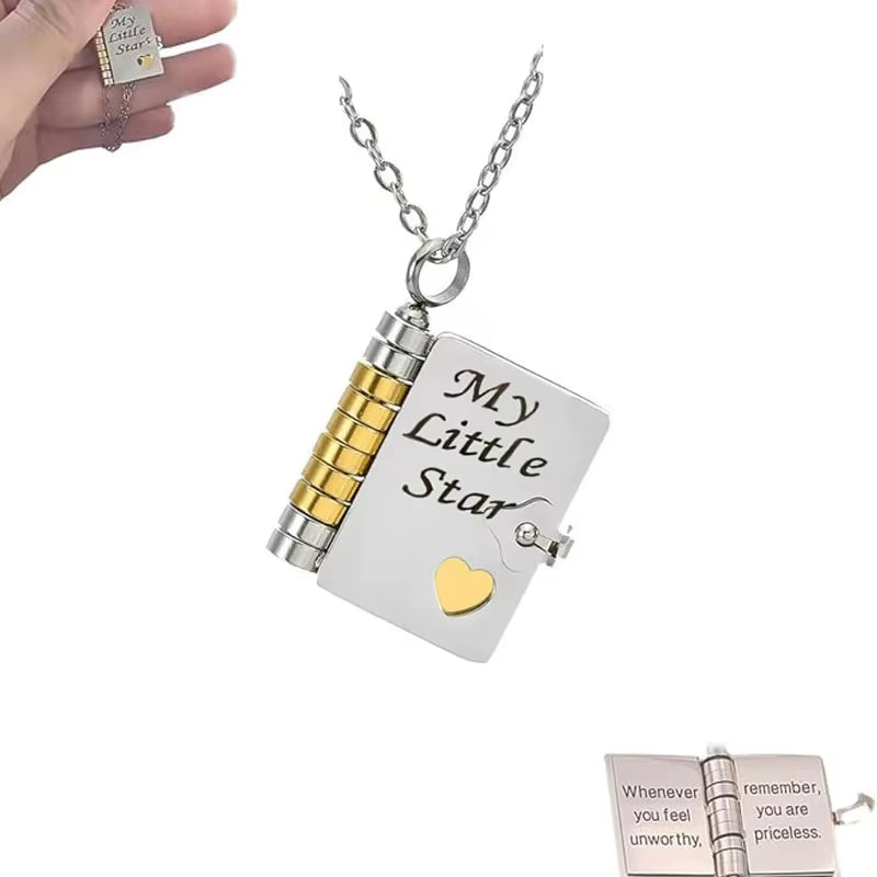MY Little Star Book Necklace for Son Daughter Gifts from Dad Mom 18K Gold Plated Stainless Steel Birthday Gift with 6 Pages Love