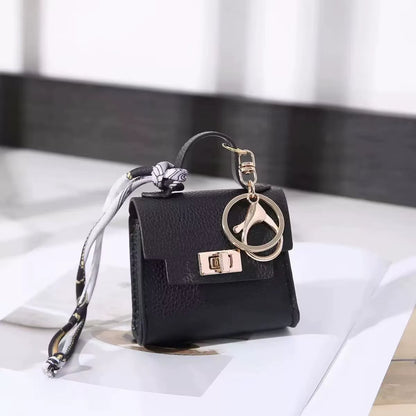 Luxury Fashion Mini Headphone Bag for Airpods 4 3 2 Pro 2 Galaxy Buds 3/3Pro Leather Purse Pendant Mini Keychain