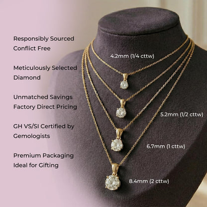 1/4 - 2 CT Certified Lab Diamond Necklace | 14K Solid White & Yellow Gold