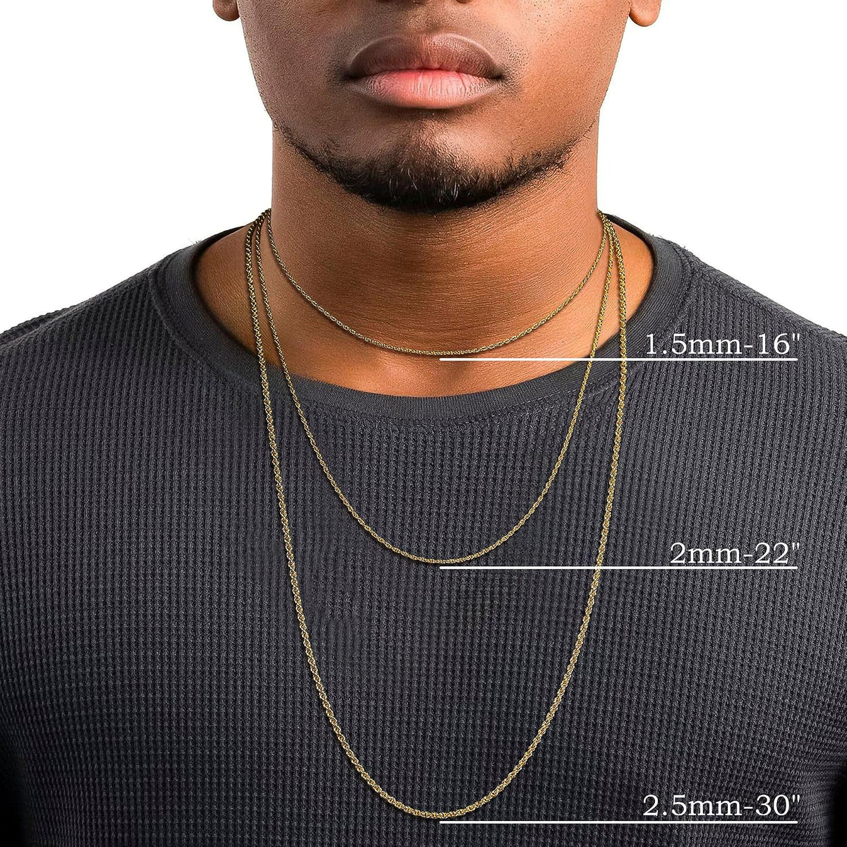 14K Gold Chain Necklaces for Women & Men, 1.5Mm/2Mm/2.5Mm Simple Rope Link Chain for Womens Dainty Non-Tarnish Necklace Unisex Sizes 16-24 Inches Cadenas De Oro 14K Para Mujer