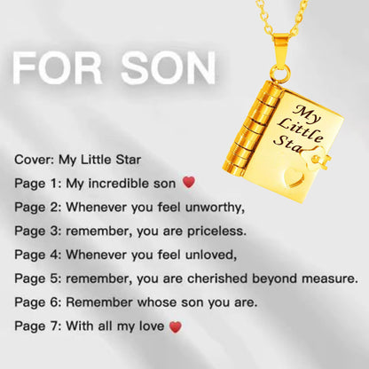 MY Little Star Book Necklace for Son Daughter Gifts from Dad Mom 18K Gold Plated Stainless Steel Birthday Gift with 6 Pages Love