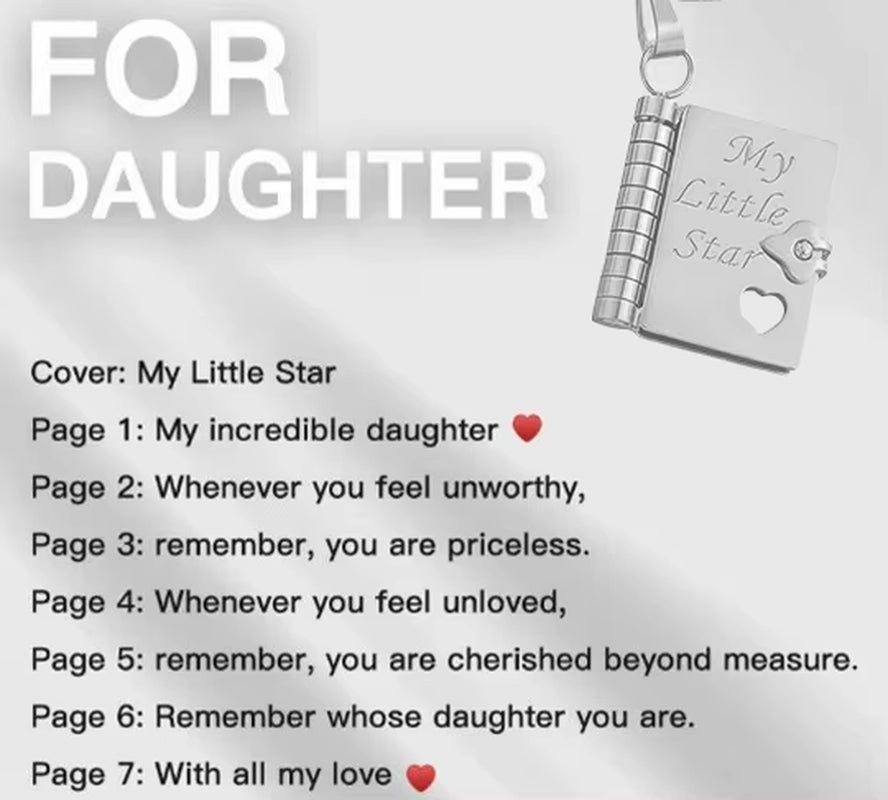 MY Little Star Book Necklace for Son Daughter Gifts from Dad Mom 18K Gold Plated Stainless Steel Birthday Gift with 6 Pages Love