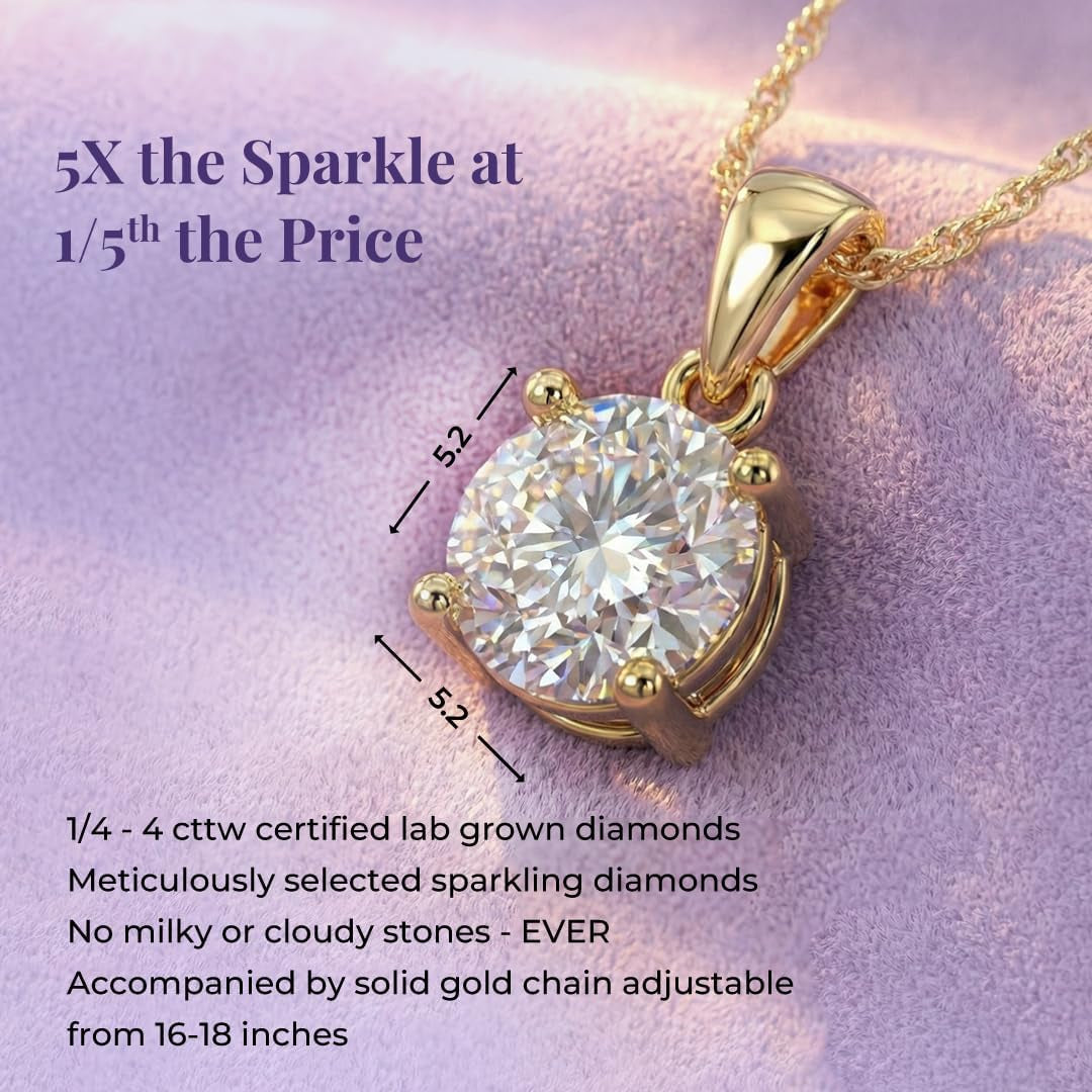 1/4 - 2 CT Certified Lab Diamond Necklace | 14K Solid White & Yellow Gold