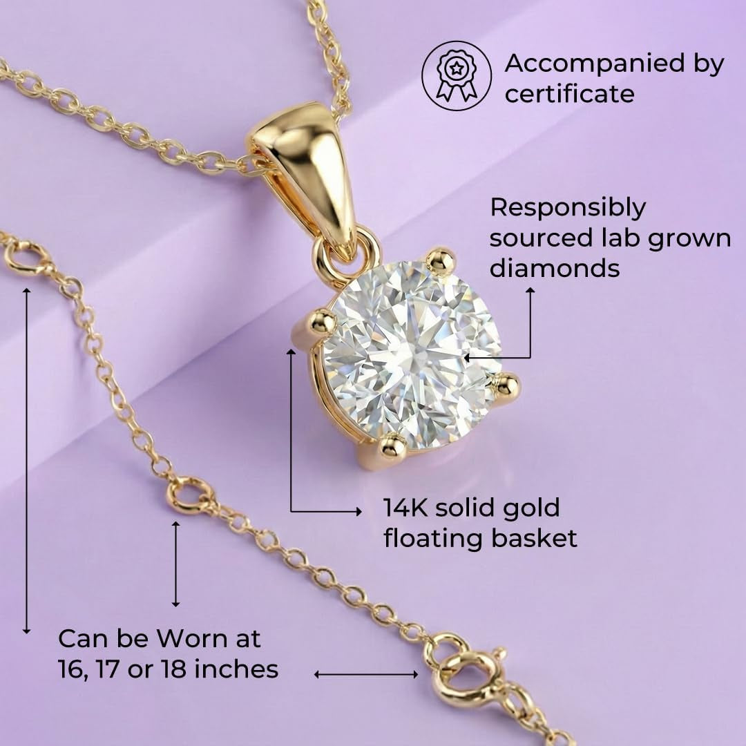 1/4 - 2 CT Certified Lab Diamond Necklace | 14K Solid White & Yellow Gold