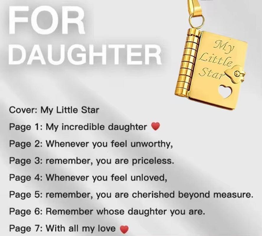 MY Little Star Book Necklace for Son Daughter Gifts from Dad Mom 18K Gold Plated Stainless Steel Birthday Gift with 6 Pages Love
