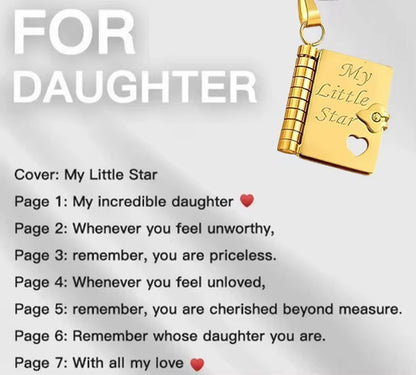 MY Little Star Book Necklace for Son Daughter Gifts from Dad Mom 18K Gold Plated Stainless Steel Birthday Gift with 6 Pages Love