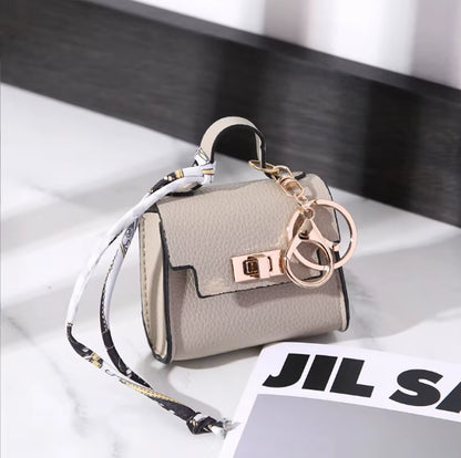 Luxury Fashion Mini Headphone Bag for Airpods 4 3 2 Pro 2 Galaxy Buds 3/3Pro Leather Purse Pendant Mini Keychain