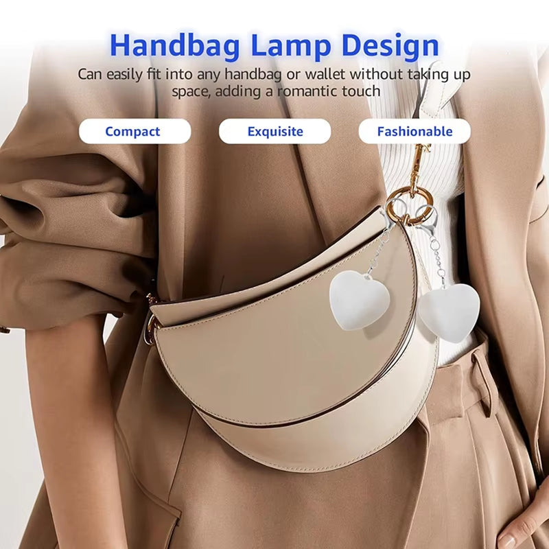 LED Glow Heart-Shaped Night Light Rechargeable Touch Sensor Lamp Purse Handbag Keychain Pendant Light Gifts for Women Gifts