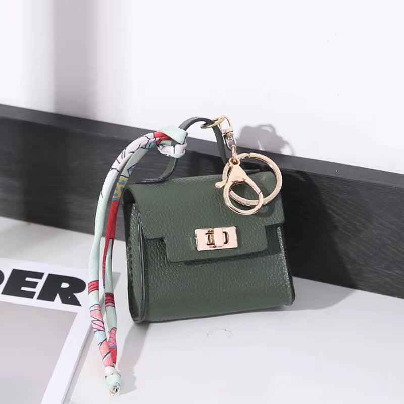 Luxury Fashion Mini Headphone Bag for Airpods 4 3 2 Pro 2 Galaxy Buds 3/3Pro Leather Purse Pendant Mini Keychain