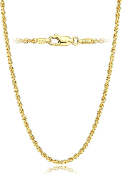 14K Gold Chain Necklaces for Women & Men, 1.5Mm/2Mm/2.5Mm Simple Rope Link Chain for Womens Dainty Non-Tarnish Necklace Unisex Sizes 16-24 Inches Cadenas De Oro 14K Para Mujer