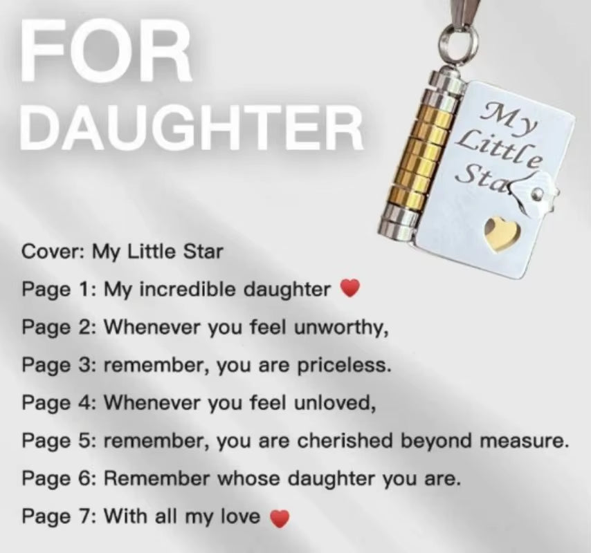MY Little Star Book Necklace for Son Daughter Gifts from Dad Mom 18K Gold Plated Stainless Steel Birthday Gift with 6 Pages Love