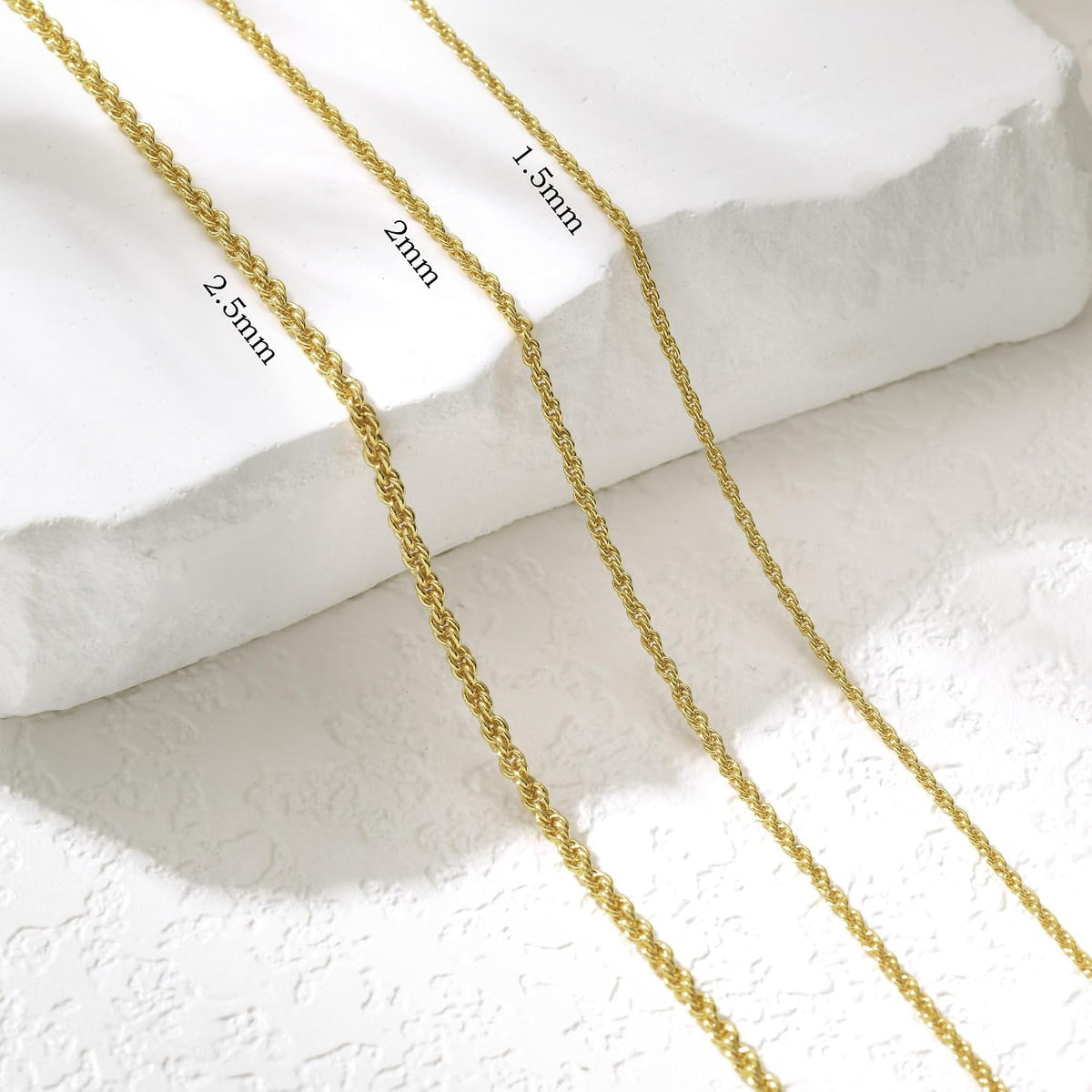 14K Gold Chain Necklaces for Women & Men, 1.5Mm/2Mm/2.5Mm Simple Rope Link Chain for Womens Dainty Non-Tarnish Necklace Unisex Sizes 16-24 Inches Cadenas De Oro 14K Para Mujer