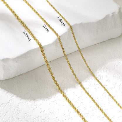 14K Gold Chain Necklaces for Women & Men, 1.5Mm/2Mm/2.5Mm Simple Rope Link Chain for Womens Dainty Non-Tarnish Necklace Unisex Sizes 16-24 Inches Cadenas De Oro 14K Para Mujer